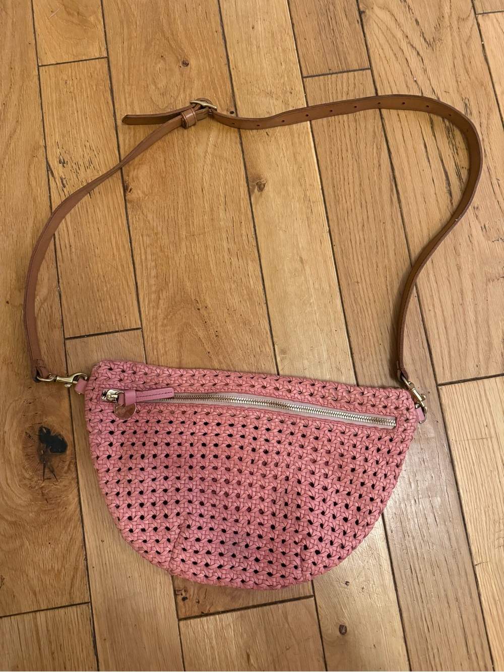 Clare V Pink Woven Grande Fanny  with Tan Strap